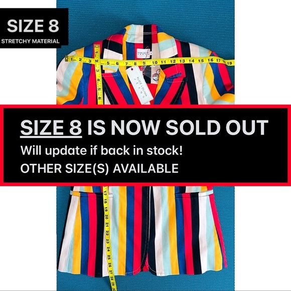 Alice + Olivia Breann Denim Boheme Striped Red Blue Multi Fitted Blazer Jacket - Picture 14 of 16